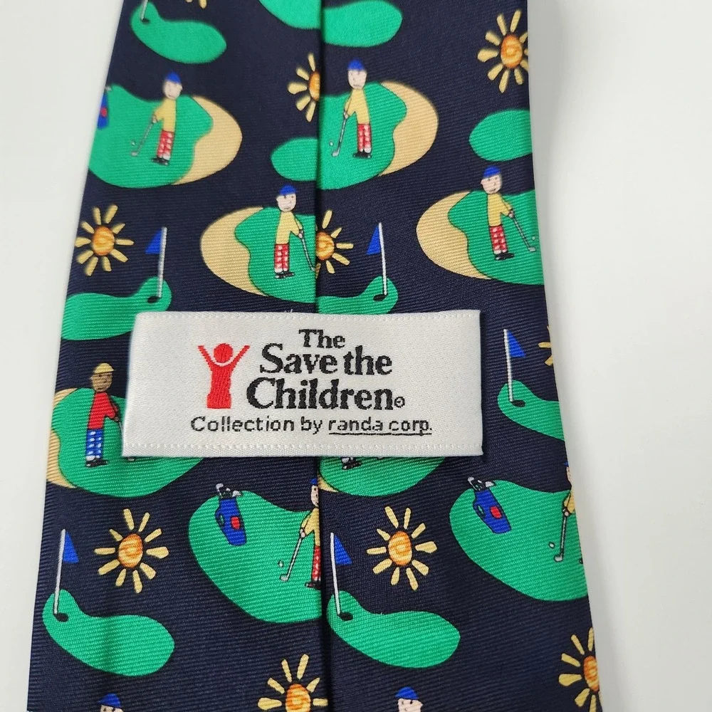 Save the Children Collection‎ by Randa Corp Mens Navy Golf Theme Silk Tie 58
